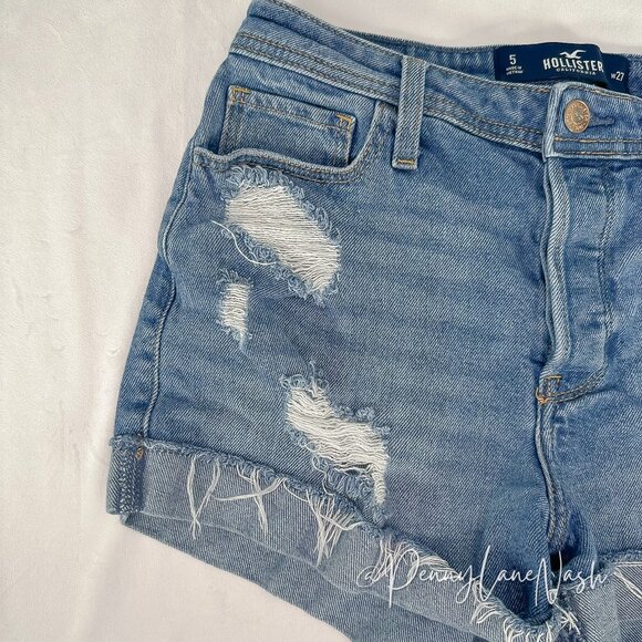 Hollister High-Rise Distressed Button Fly 3" Mom Shorts Size 27 - Picture 2 of 10
